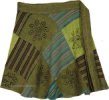 Olive Patchwork Mini Wrap Skirt with Sun Print