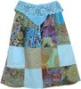 Blue Knee Length Patchwork Skirt Crochet Yoke
