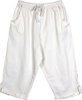 Solid White Rayon Shorts with Front Pockets and Drawstrings