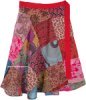 Knee Length Hippie Wrap Skirt in Blue Patchwork