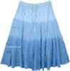 Sky Blue Ombre Knee Length Summer Skirt with Tiers