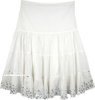 Milky White Sequined Mid Length Skirt with Tiers
