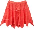 Coral Reef Summer Rodeo Mini Skirt with Tie Up Lace and Tiers