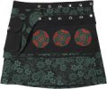 Black and Green Floral Snap Wrap Short Skirt