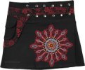 Black Mandala Hippie Mini Skirt with Fanny Pack and Wrap Waist