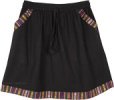 Black Short Cotton Skirt with Pocket and Woven Hem