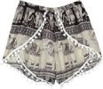 Black and White Pom Pom Cross Shorts with Elephants