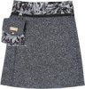 Black White Floral Button Wrap Reversible Knee Length Skirt