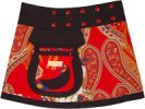 Red Floral Short Skirt Button Wrap Skirt Reversible