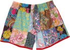 Navy White Elephant Print Hippie Shorts with Pompoms