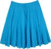 Turquoise Blue Tiered Short Skirt in Wrinkled Cotton