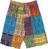Om Print Unisex Bermuda Shorts Multicolor Patchwork and Pockets