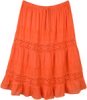 Orange Crush Cotton Midi Skirt with Lace