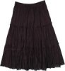 Flared Black Cotton Voile Knee Length Skirt with Crinkle