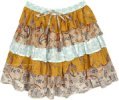 Beige Breeze Floral Short Skirt with Ruffled Layers