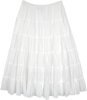 Milky White Crinkled Cotton Midi Skirt with Tiers