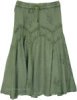 Lush Green Medieval Midi Skirt with Delicate Embroidery