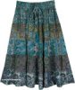 Teal Paisley Print Tiered Midi Skirt with Tassels