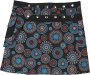 Black Mandala Hippie Mini Skirt with Fanny Pack and Wrap Waist