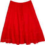 Tiered Spanish Red Short Cotton Skirt