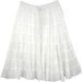 Solid White Knee Length Tiered Summer Skirt