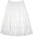 Milky White Crinkled Cotton Midi Skirt with Tiers