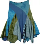 Cheery Blue Patchwork Bohemian Uneven Hem Skirt
