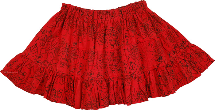 Milano Red Tiered Mini Skirt in Jersey Cotton