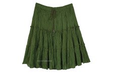 Chloro Green Tiered Crinkled Cotton Short Skirt