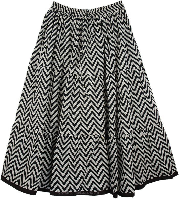 Zig Zag Mid Length Cotton Skirt