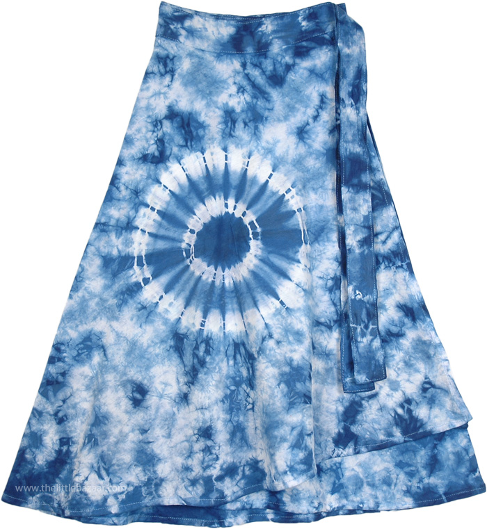 Danube Blue Cotton Wrap Around Short Skirt