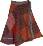 Dark Earth Square Patch-Work Mid-Length Wrap Skirt