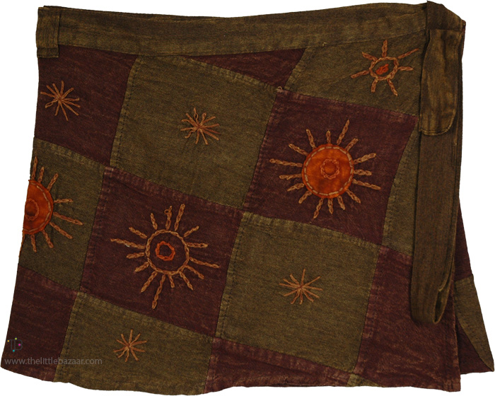 Rustic Sunset Patchwork Short Wrap Around Skirt