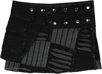 Shadow Stripe Razor-Cut Snap Wrap Mini Skirt