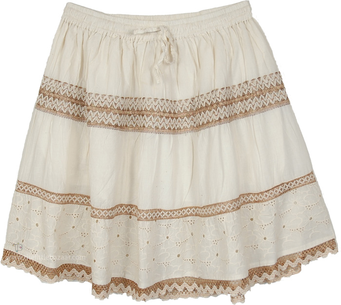 Ivory Lace Tiered Knee Length A-Line Skirt