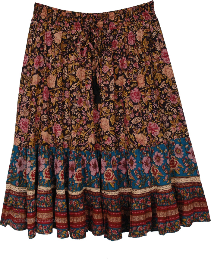 Rosewood Bloom Tiered Boho Midi Skirt