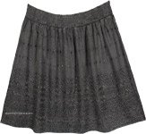 Stonewashed Grey Embroidered Knee Length Western Skirt