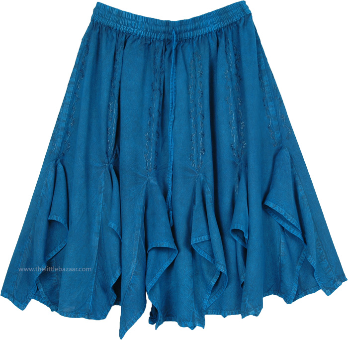 Gored Western Skirt in Teal with Minimalistic Embroidery
