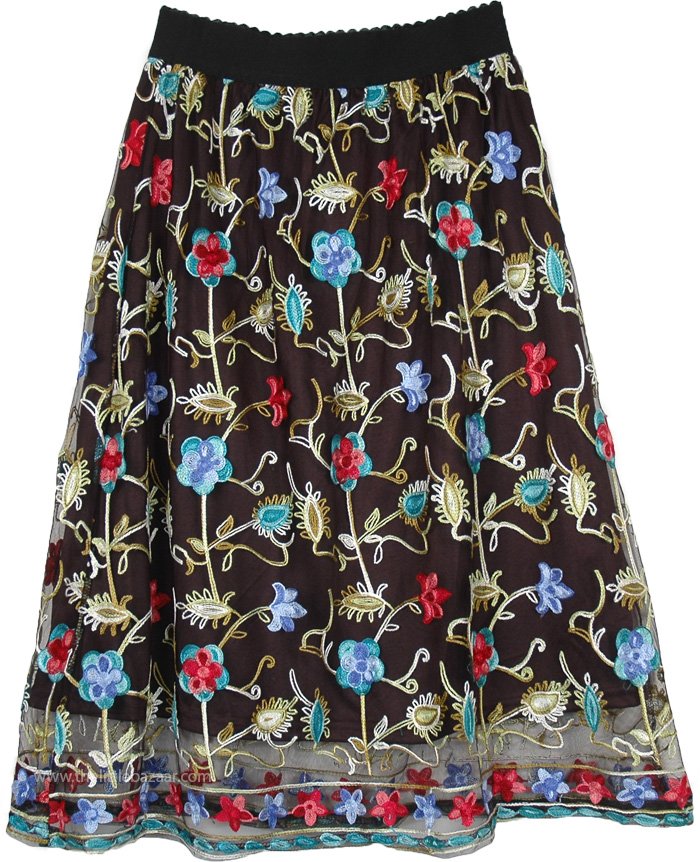 Gypsy Sheer Black Skirt with Colorful Mexican Embroidery | Short-Skirts ...