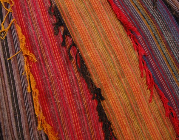 Fall Colors Vertical Patchwork Mid Length Skirt with Thread Fringes