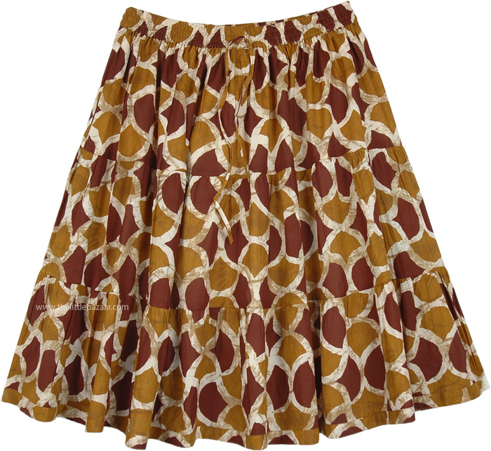 Raw Sienna Full Short Printed Cotton Skirt