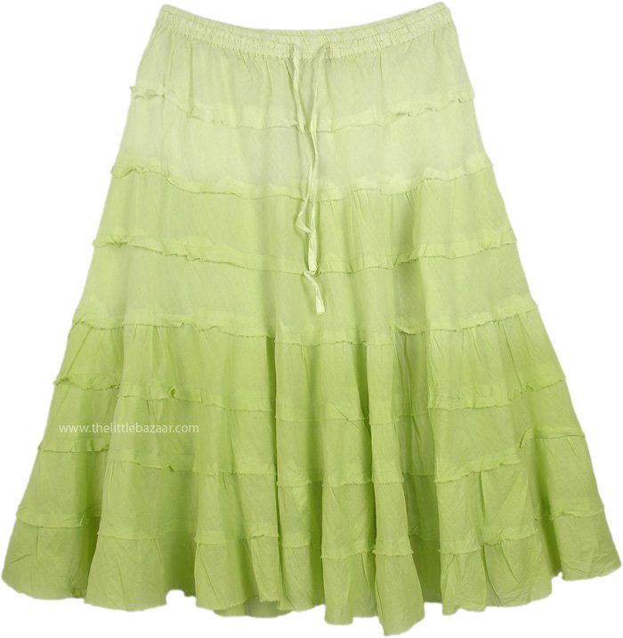 Apple Green Ombre Summer Knee Length Skirt with Tiers | Short-Skirts ...
