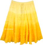 Bright Yellow Ombre Knee Length Summer Skirt with Tiers