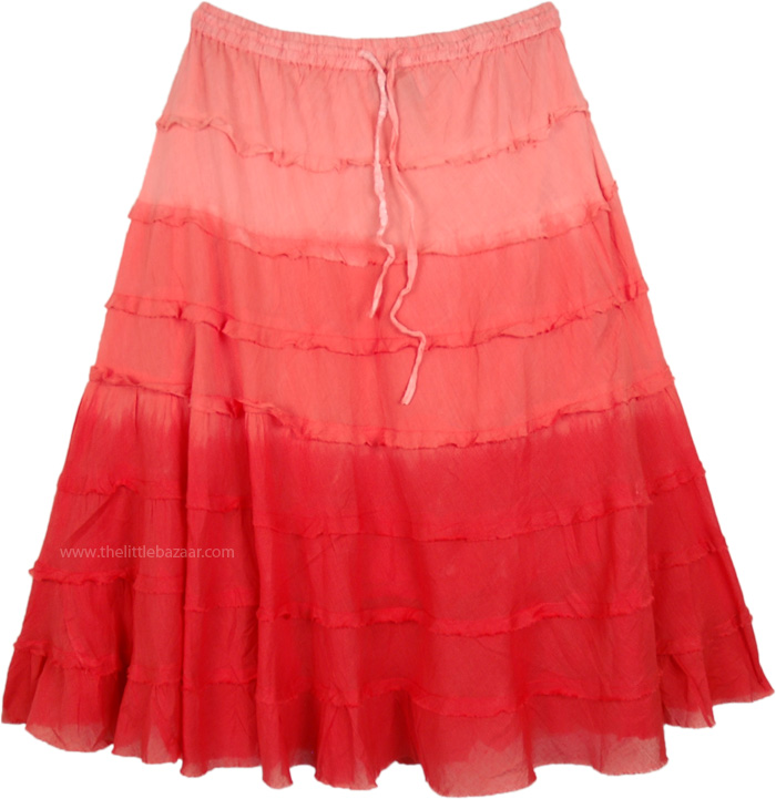 Flamingo Ombre Knee Length Summer Skirt with Tiers