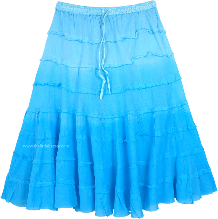 Turquoise Ombre Knee Length Summer Skirt with Tiers