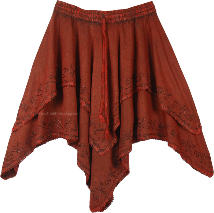 Stonewashed Merlot Handkerchief Hem Double Layered Skirt