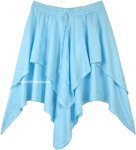 Sky Blue Handkerchief Hem Double Layered Skirt