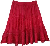 Pomegranate Knee Length Western Skirt with Elastic Waist