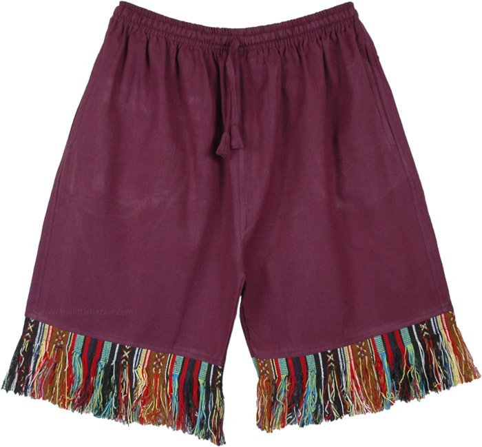 Mulberry Tribal Pocket Shorts with Woven Fringes