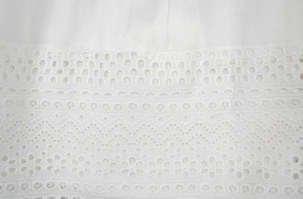 Pure White Knee Length Cotton Eyelet Skirt with Elastic Waist